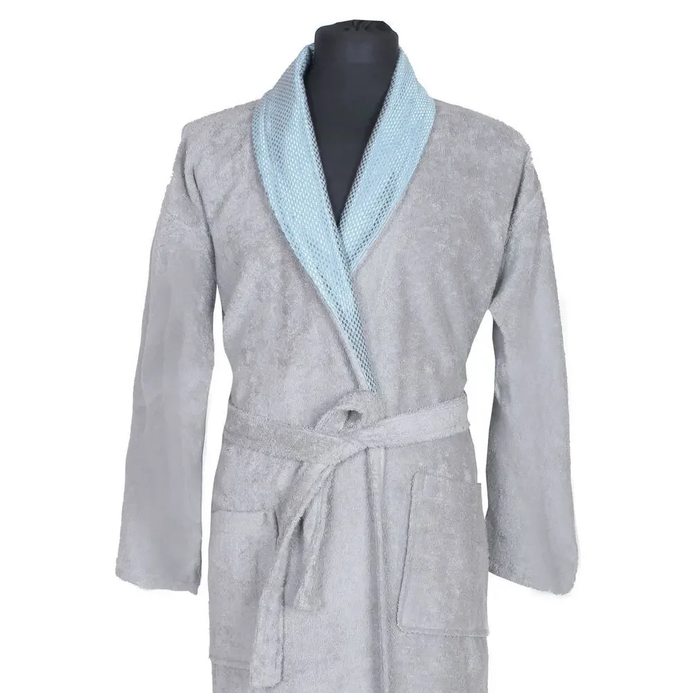 Grey Turkish Cotton Bathrobe Unisex S/M Soft Terry Spa Robe Belted